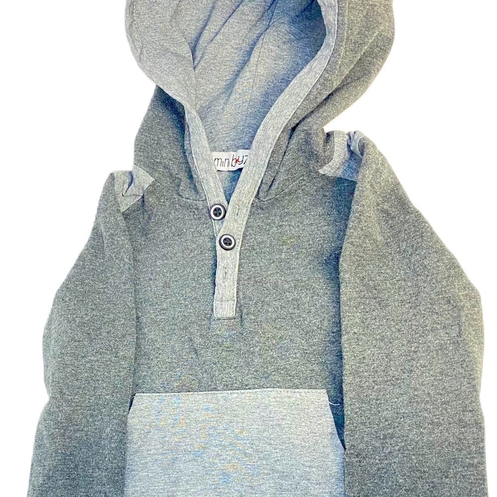 Mini Boyz Boy's Long Sleeve 2-Tone Gray Hoodie, Size 12 Months
